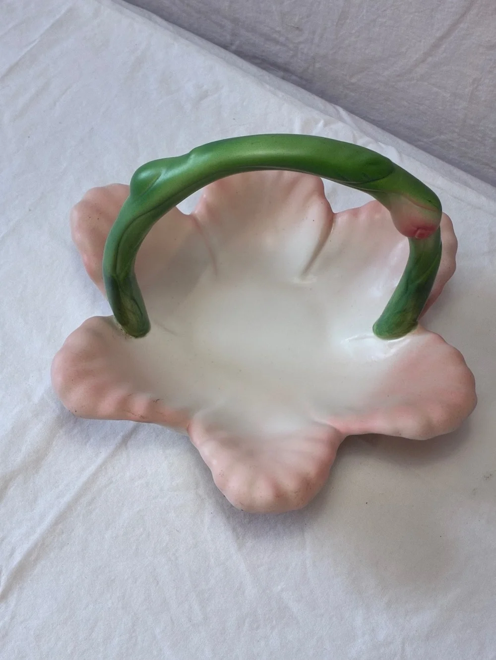 Vintage Ceramic Flower Basket with stem handle
